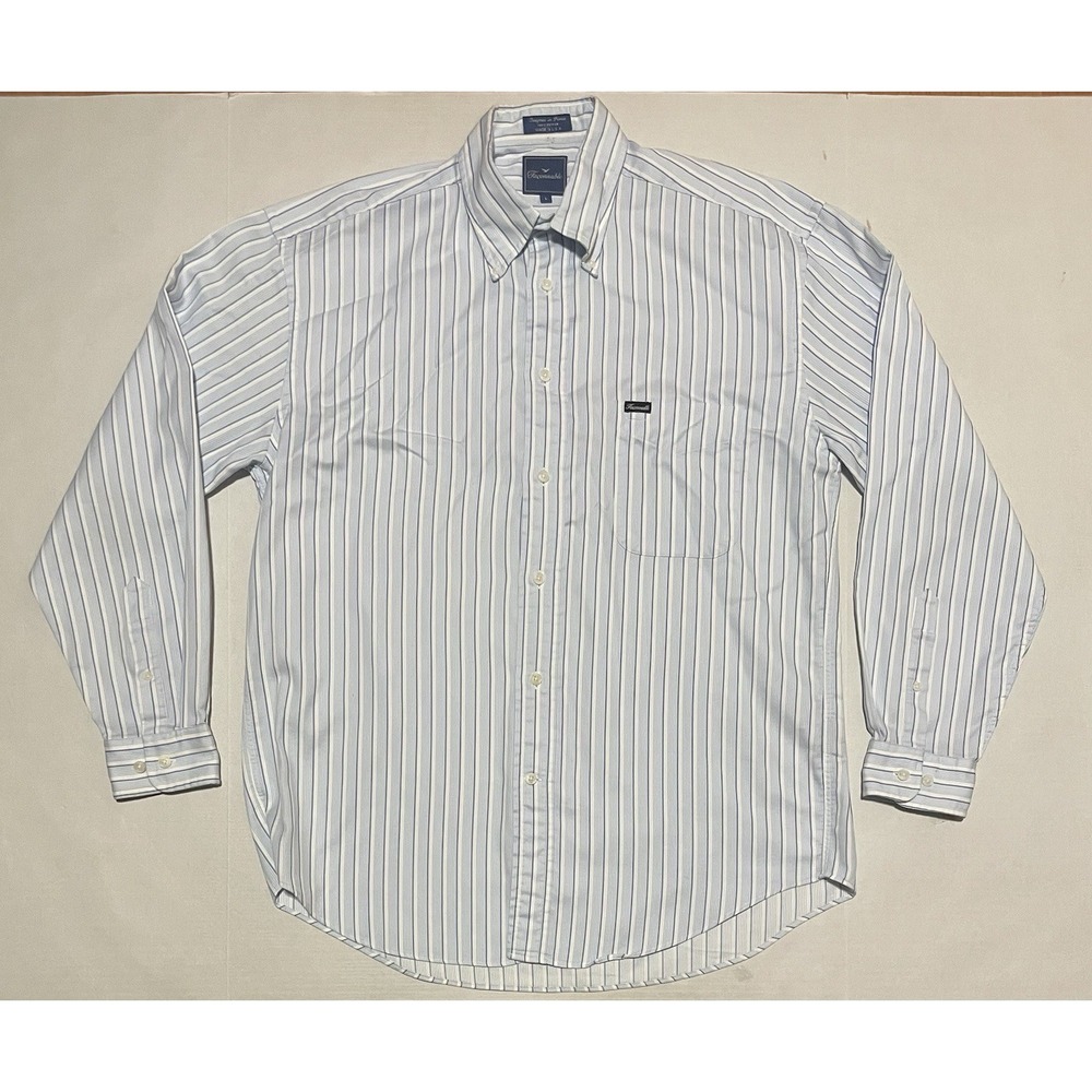 VTG Faconnable Shirt Mens Size Large Stripe Long Sleeve Button Down Preppy Dress